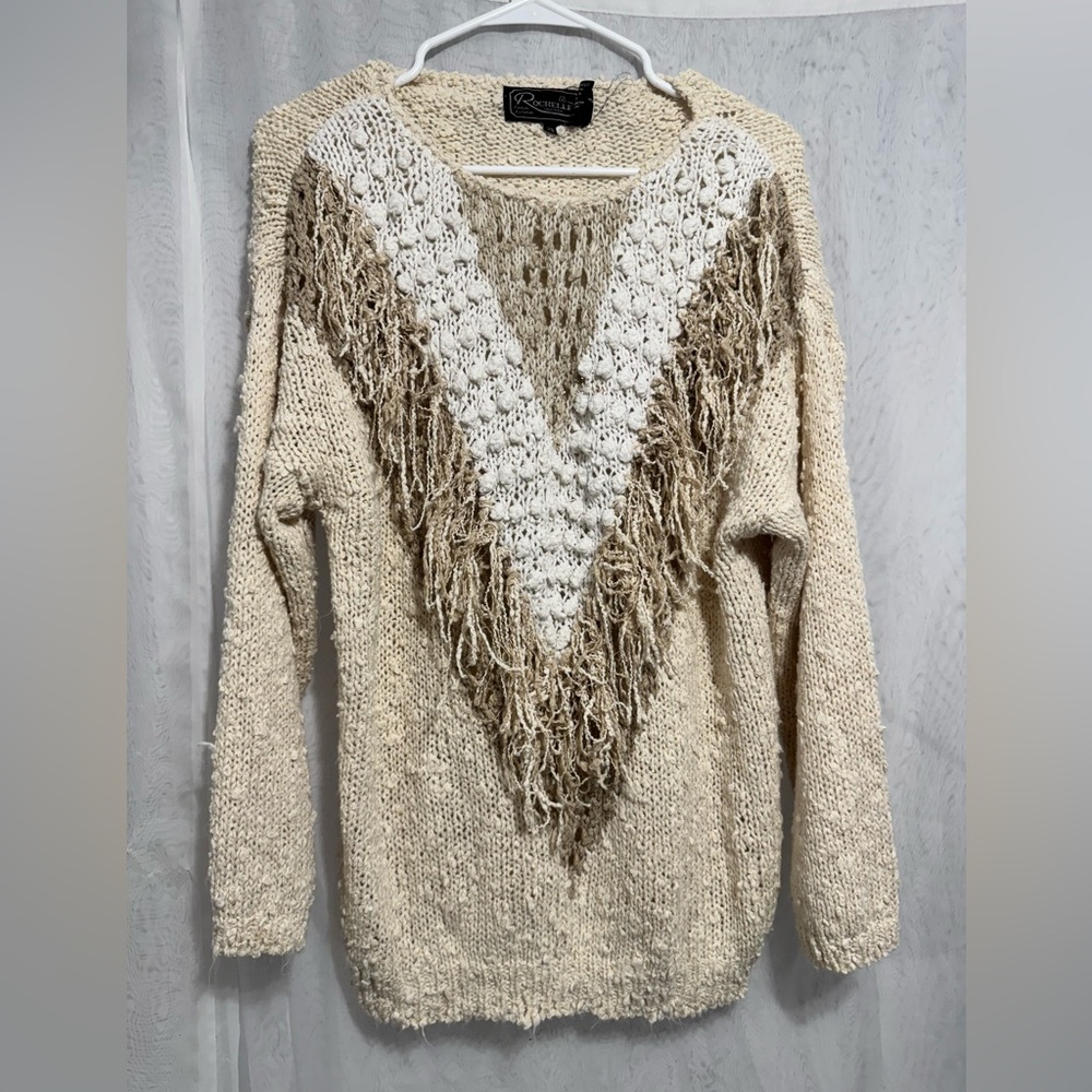 Beige and White Women's Sweater